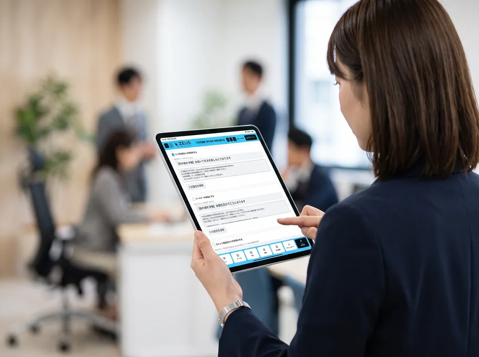 タブレットで会員向け自動メールの設定を確認する場面(AI生成の利用イメージ)